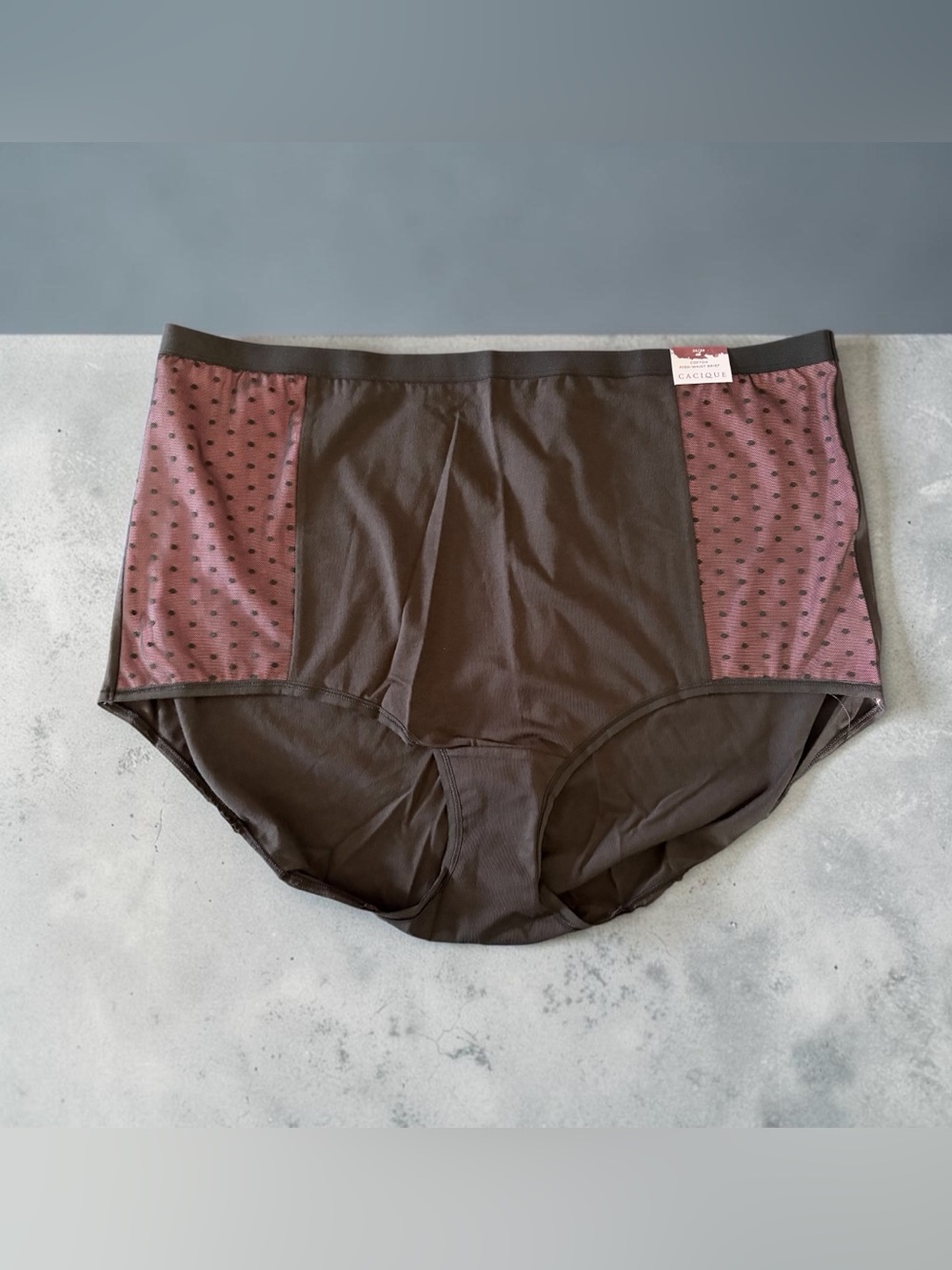 Lane Bryant Cacique Cotton High Waist Brief Panty Mesh Mauve Dot 26/28